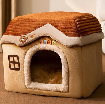 Luxury indoor kennel for small dogs with premium heat-retaining fabric.