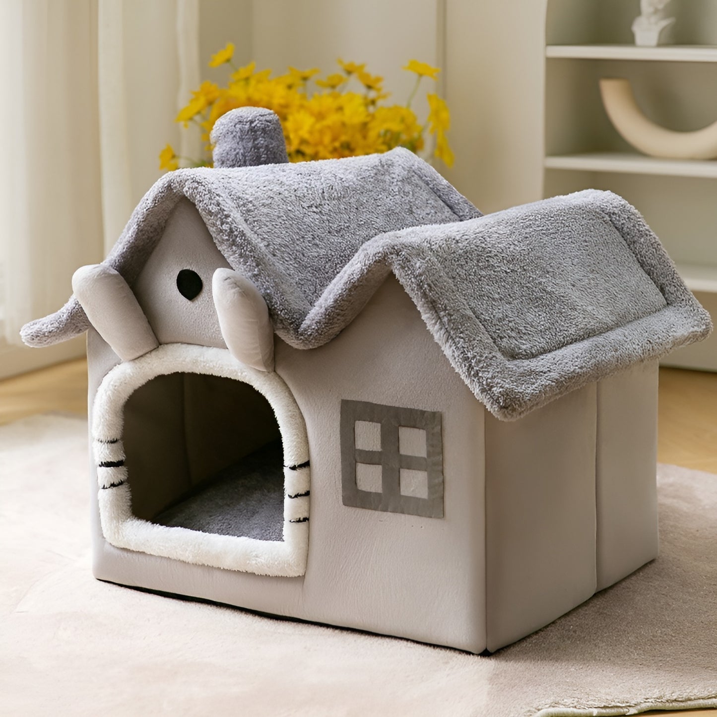 Warm pet winter villa featuring a non-slip bottom for added stability.