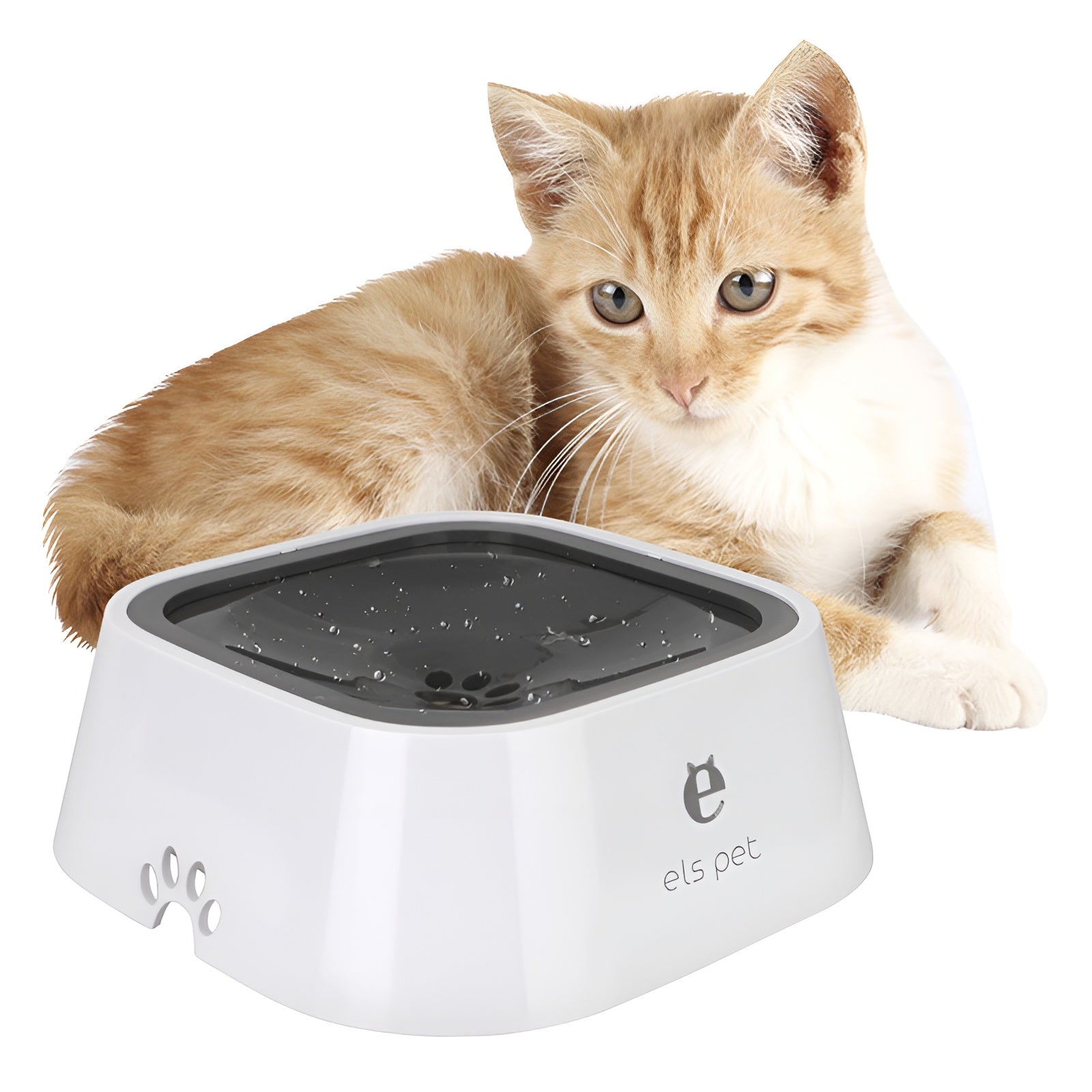 Slow water dispenser for cats and dogs to encourage healthy hydration and prevent choking.