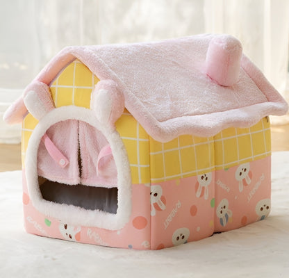 Ultra-soft plush pet sofa bed cave providing a secure sleeping space.